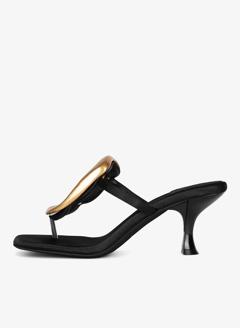 Jeffrey Campbell Black Satin Gold Ornamented Thong Sandals for Women | Best Price UAE