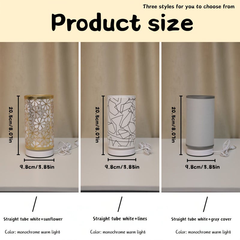 Modern Fabric Table Lamp USB Powered With Switch Control Warm Light For Bedroom Living Room Study Office Dormitory Strait White Hemp Cover - Image 3