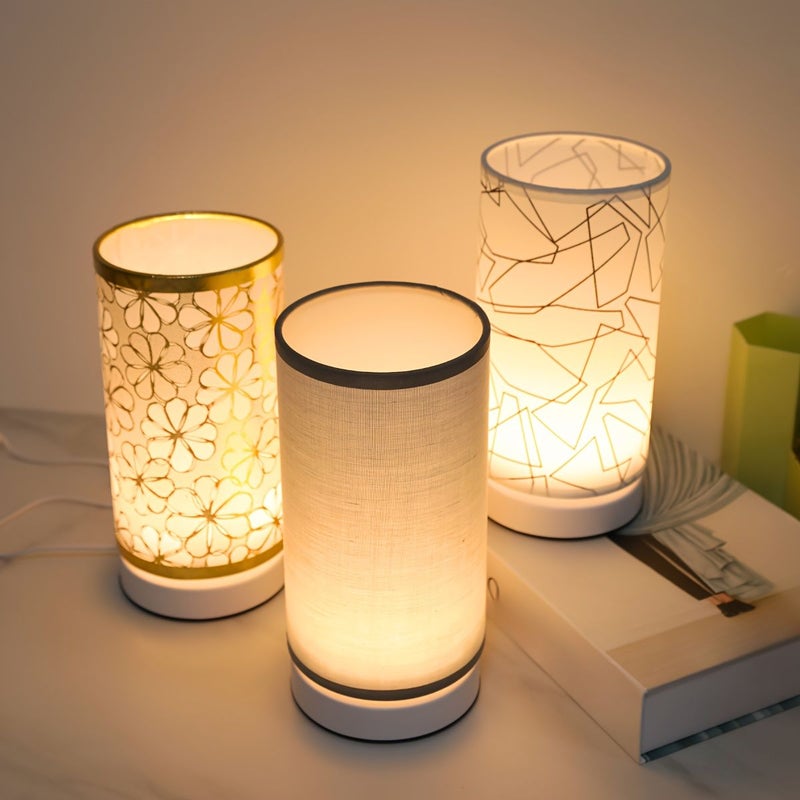 Modern Fabric Table Lamp USB Powered With Switch Control Warm Light For Bedroom Living Room Study Office Dormitory Strait White Hemp Cover - Image 2