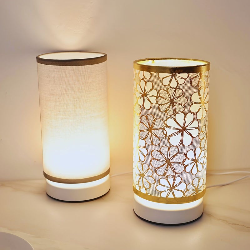 Modern Fabric Table Lamp USB Powered With Switch Control Warm Light For Bedroom Living Room Study Office Dormitory Strait White Hemp Cover - Image 1