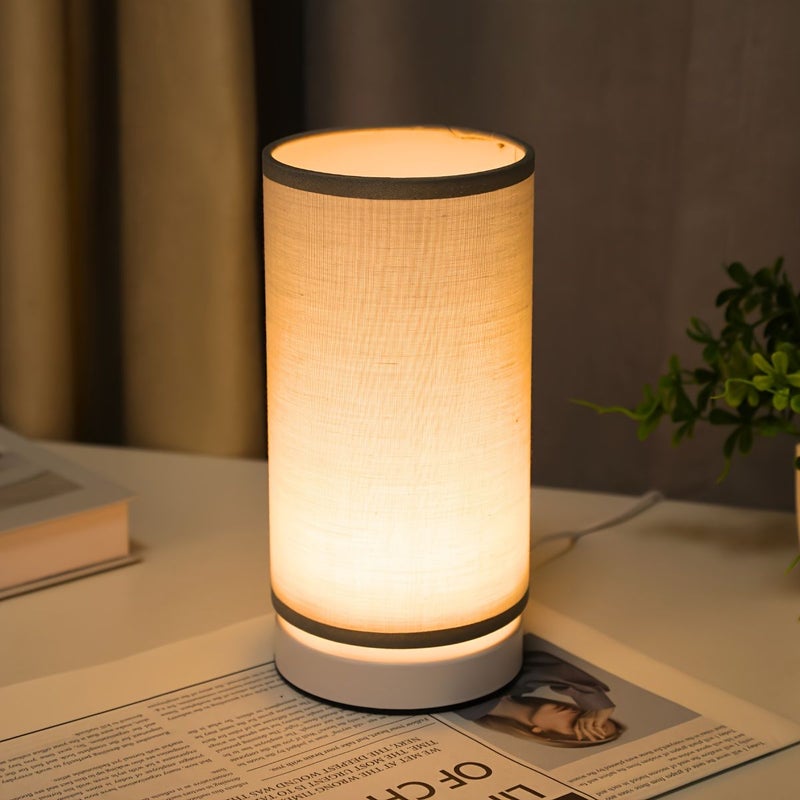 Modern Fabric Table Lamp USB Powered With Switch Control Warm Light For Bedroom Living Room Study Office Dormitory Strait White Hemp Cover - Image 5