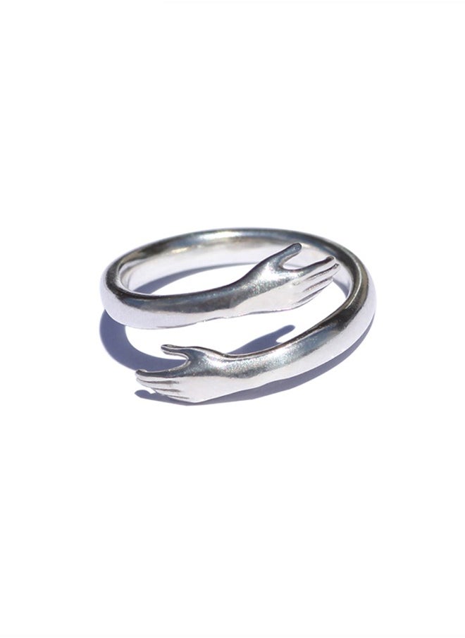 roaiss - Finger Ring Hug Shape Adjustable Size for Women Silver - Image 1