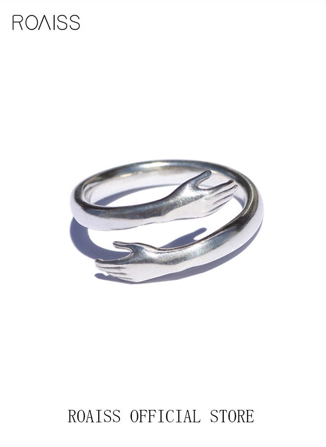 roaiss - Finger Ring Hug Shape Adjustable Size for Women Silver - Image 1