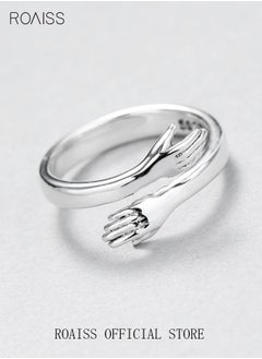 roaiss Finger Ring Hug Shape Adjustable Size for Women Silver  - Image 4
