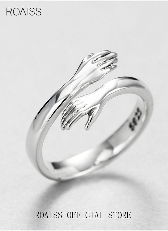 roaiss - Finger Ring Hug Shape Adjustable Size for Women Silver - Image 1