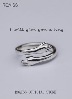 roaiss Finger Ring Hug Shape Adjustable Size for Women Silver  - Image 2