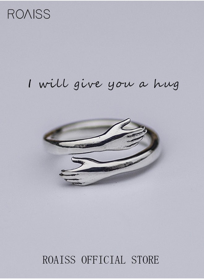 roaiss - Finger Ring Hug Shape Adjustable Size for Women Silver - Image 1