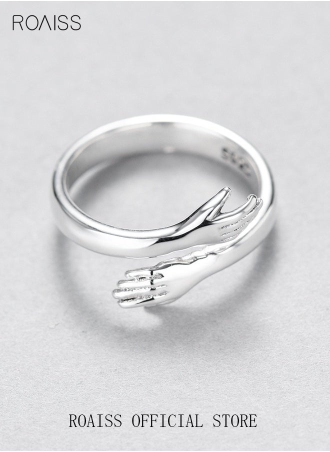 roaiss - Finger Ring Hug Shape Adjustable Size for Women Silver - Image 1