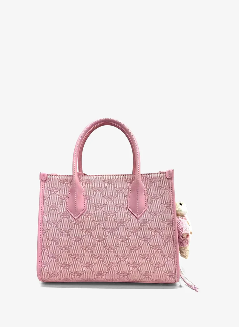 Take Two Pink Printed Crossbody Bag With Plush Charm
