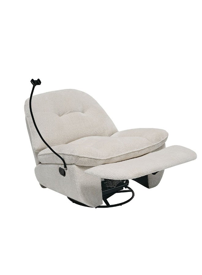 DANUBE HOME Benson Manual Fabric Recliner With Glider Swivel And Phone Support Comfortable Lounge Chair For Living Room Modern Swivel Recliner For Home – White - Image 2