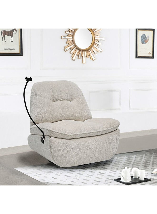 DANUBE HOME Benson Manual Fabric Recliner With Glider Swivel And Phone Support Comfortable Lounge Chair For Living Room Modern Swivel Recliner For Home – White - Image 1