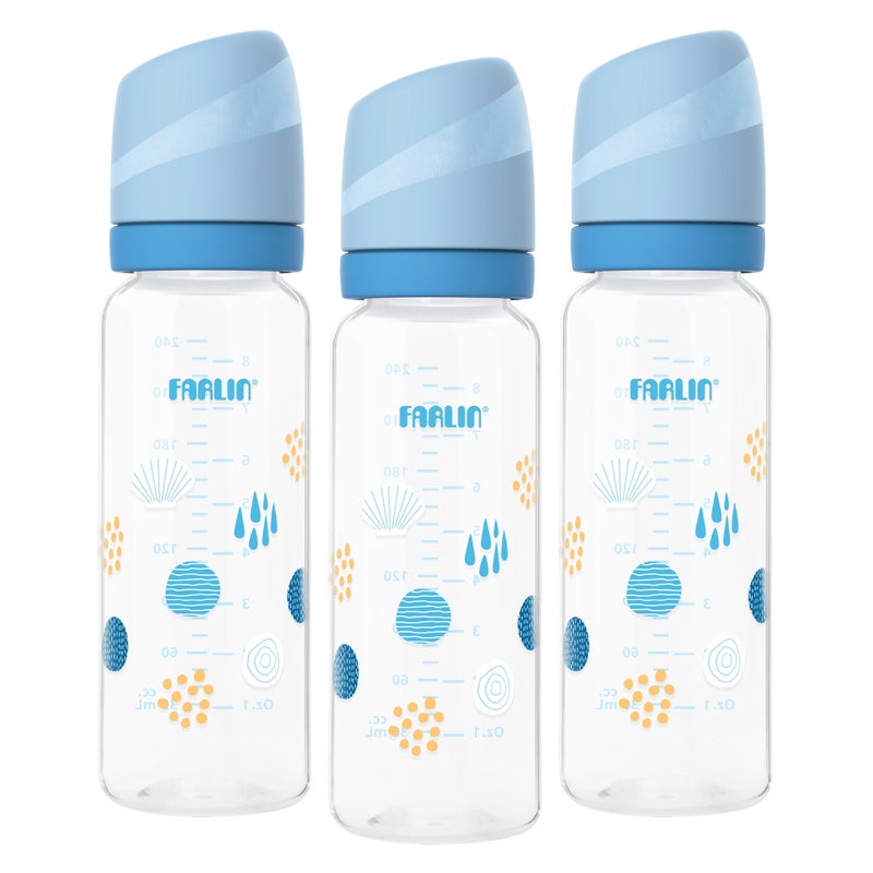 Farlin Standard Neck PP Feeding Bottle 240ml Blue 3m+ Pack Of 3 - Image 1