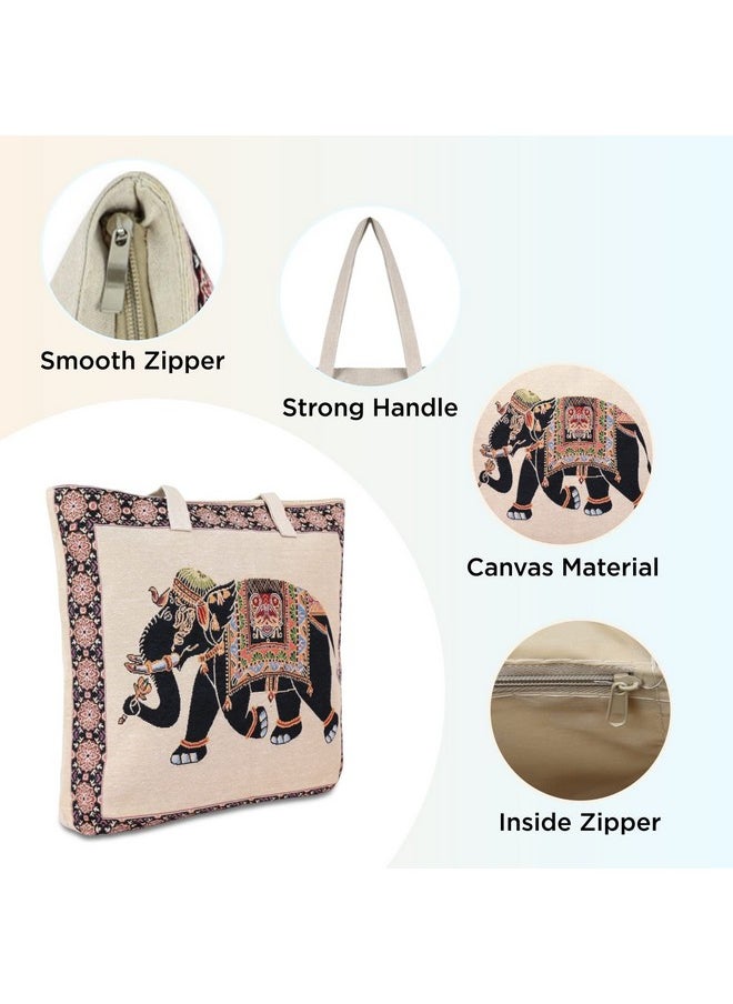 NFI essentials NFI essentials Shopping Bag, Tote Bag for Women with Zip, Foldable Shoulder Travel Bag, Handbag for Grocery & Daily Use (SB-14-Elephant)  - Image 3