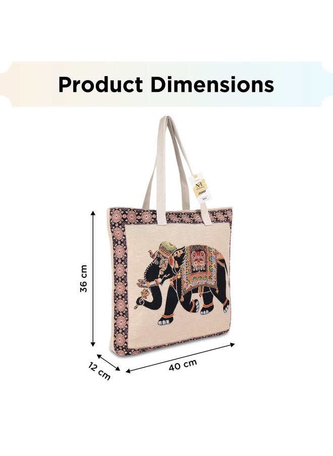 NFI essentials NFI essentials Shopping Bag, Tote Bag for Women with Zip, Foldable Shoulder Travel Bag, Handbag for Grocery & Daily Use (SB-14-Elephant)  - Image 4