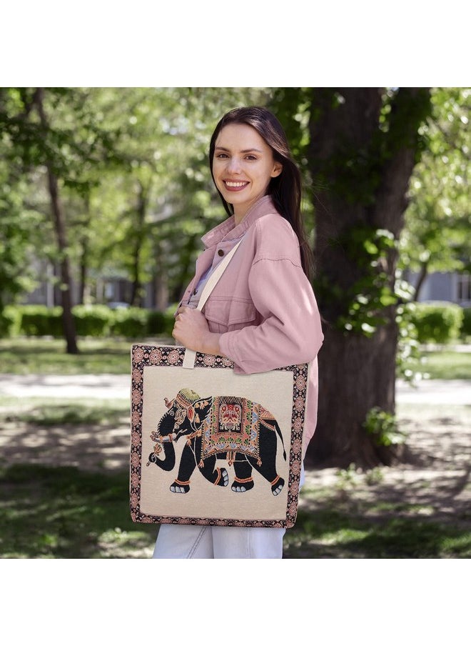 NFI essentials NFI essentials Shopping Bag, Tote Bag for Women with Zip, Foldable Shoulder Travel Bag, Handbag for Grocery & Daily Use (SB-14-Elephant)  - Image 5