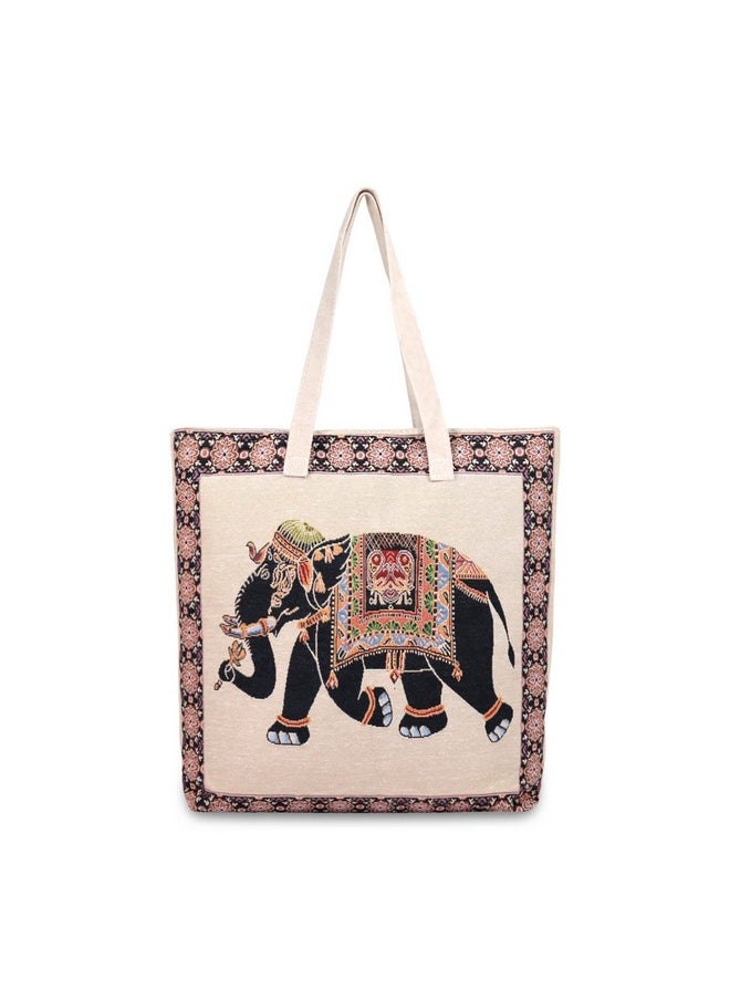 NFI essentials NFI essentials Shopping Bag, Tote Bag for Women with Zip, Foldable Shoulder Travel Bag, Handbag for Grocery & Daily Use (SB-14-Elephant)  - Image 1