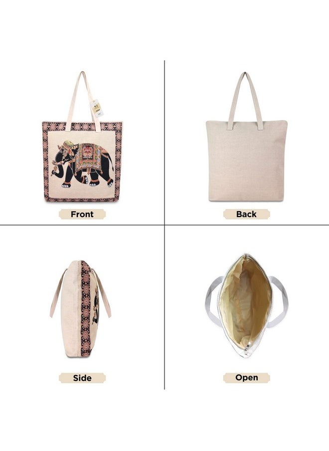 NFI essentials NFI essentials Shopping Bag, Tote Bag for Women with Zip, Foldable Shoulder Travel Bag, Handbag for Grocery & Daily Use (SB-14-Elephant)  - Image 2
