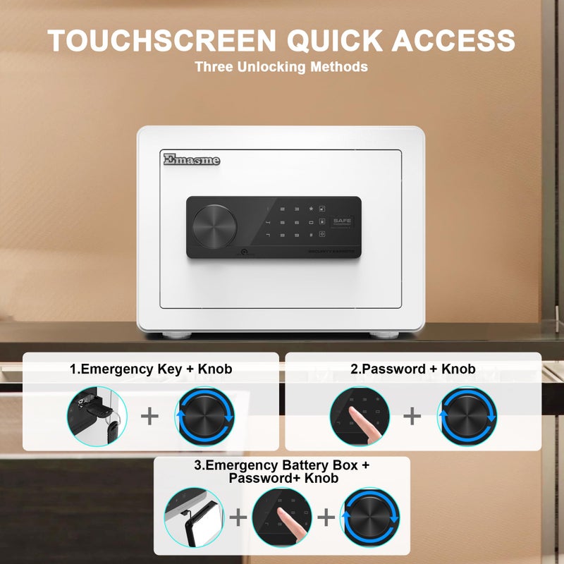 Emasme Small Safe, Home Safe Security Box for Money Cash Documents with Fireproof &Waterproof Bag Small Safes for Home Office Dorm with Digital Electronic Keypad & Removable Shelf (0.8 Cubic Feet White) - Image 5