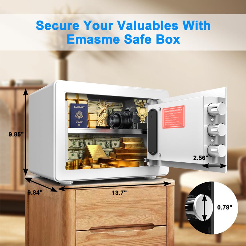 Emasme Small Safe, Home Safe Security Box for Money Cash Documents with Fireproof &Waterproof Bag Small Safes for Home Office Dorm with Digital Electronic Keypad & Removable Shelf (0.8 Cubic Feet White) - Image 2