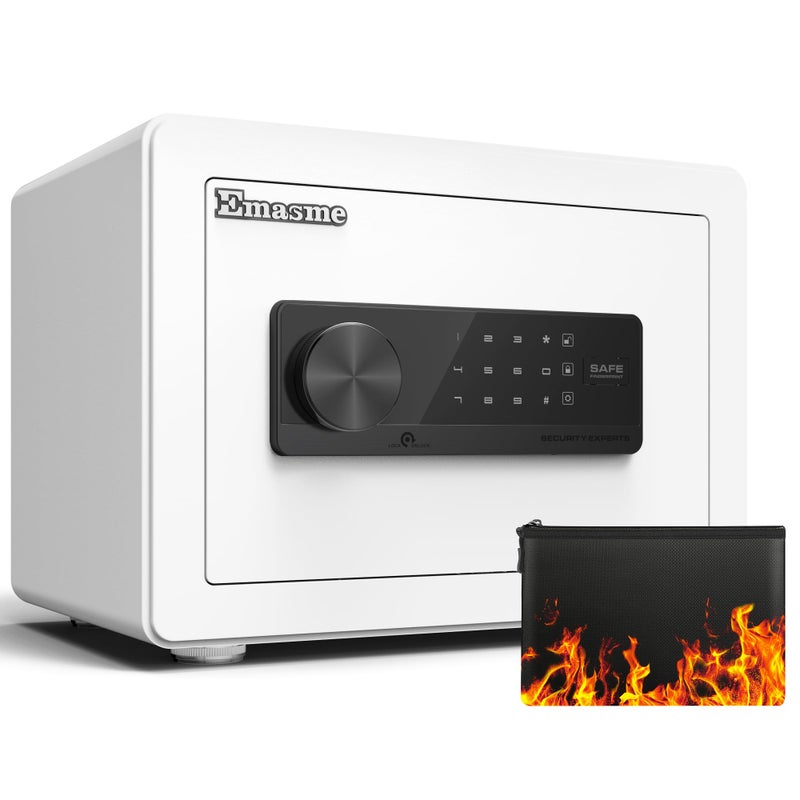 Emasme Small Safe, Home Safe Security Box for Money Cash Documents with Fireproof &Waterproof Bag Small Safes for Home Office Dorm with Digital Electronic Keypad & Removable Shelf (0.8 Cubic Feet White) - Image 1