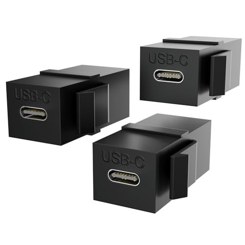 PANPEO USB C Keystone Jack Insert Adapters Female to Female Inserts Connector Interface Coupler Socket Adapter Port for Wall Plate Outlet Panel (3 Pack - Black) - Image 1