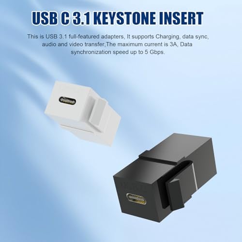 PANPEO USB C Keystone Jack Insert Adapters Female to Female Inserts Connector Interface Coupler Socket Adapter Port for Wall Plate Outlet Panel (3 Pack - Black) - Image 2