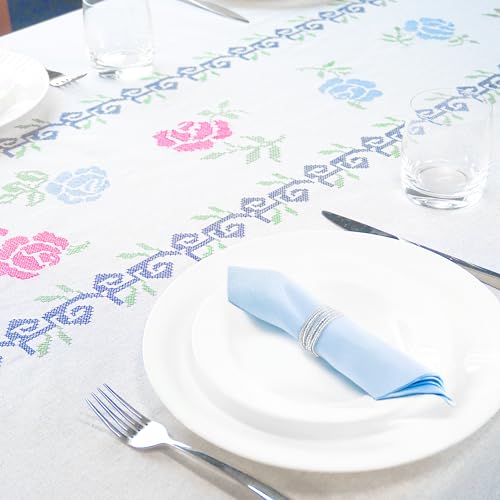 RUSTIQUE LINENS 100% Cotton,Premium Embroidered Tablecloth – Water & Stain Repellent,190 x 150 cm|Medium Dining Table Cover for 6 Seater – Elegant & Washable-Vintage Bloom - Image 2