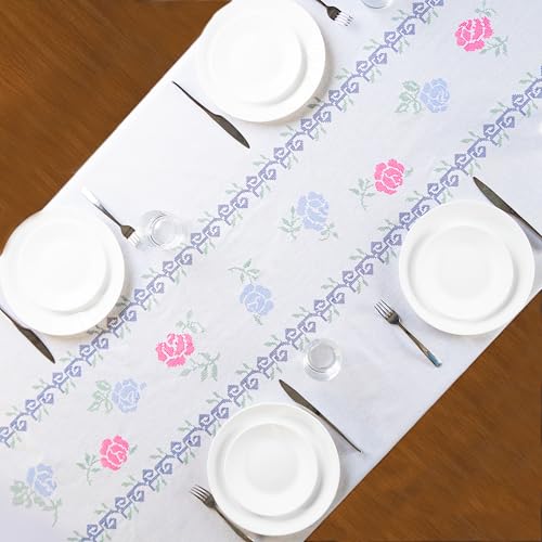 RUSTIQUE LINENS 100% Cotton,Premium Embroidered Tablecloth – Water & Stain Repellent,190 x 150 cm|Medium Dining Table Cover for 6 Seater – Elegant & Washable-Vintage Bloom - Image 4