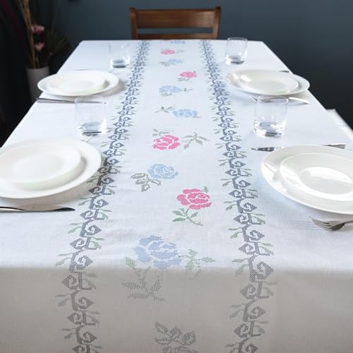 RUSTIQUE LINENS 100% Cotton,Premium Embroidered Tablecloth – Water & Stain Repellent,190 x 150 cm|Medium Dining Table Cover for 6 Seater – Elegant & Washable-Vintage Bloom - Image 3