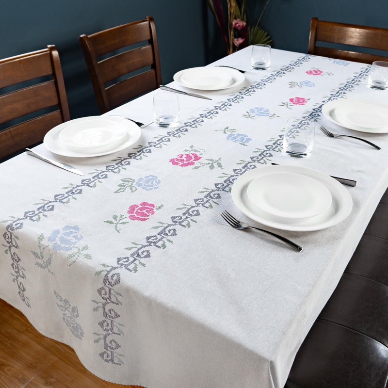 RUSTIQUE LINENS 100% Cotton,Premium Embroidered Tablecloth – Water & Stain Repellent,190 x 150 cm|Medium Dining Table Cover for 6 Seater – Elegant & Washable-Vintage Bloom - Image 5