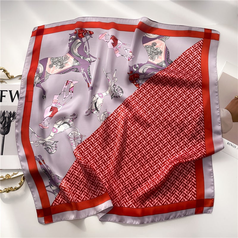 Factory wholesale scarves ladies scarf shawls 70cm Korean small square silk satin printed spring and summer sunscreen scarf  - Image 4