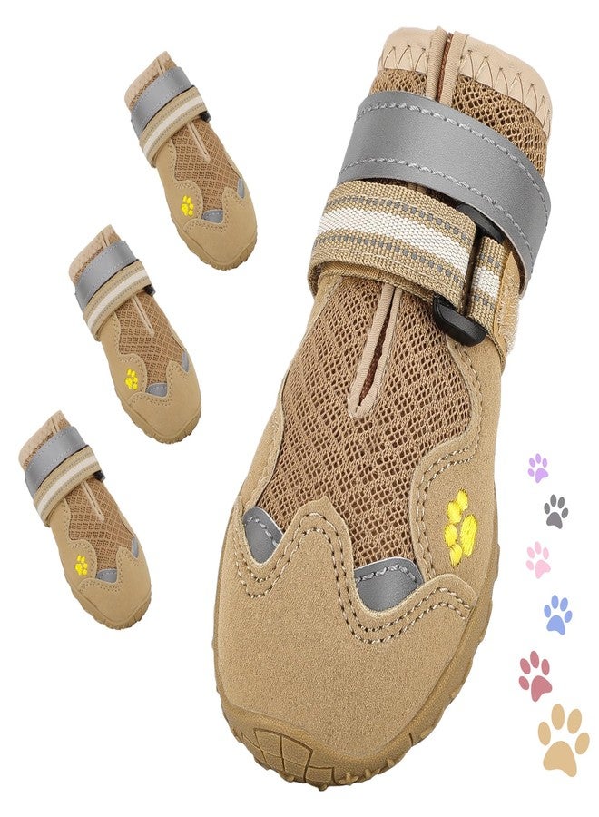 FISHOAKY Dog Shoes for Large Medium Small Dog, Mesh Breathable Dog Shoes for Hot Pavement, Anti-Slip Dogs Boots Paw Protectors with Reflective for Outdoor Walking Indoor Hardfloors(Size 7) - Image 1