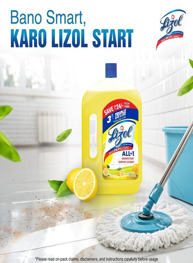 Lizol 2 Litre - Citrus, Disinfectant Surface & Floor Cleaner Liquid | Suitable for All Floor Cleaner Mops | Kills 99.9% Germs| India's #1 Floor Cleaner (Pack of 2 - Image 2