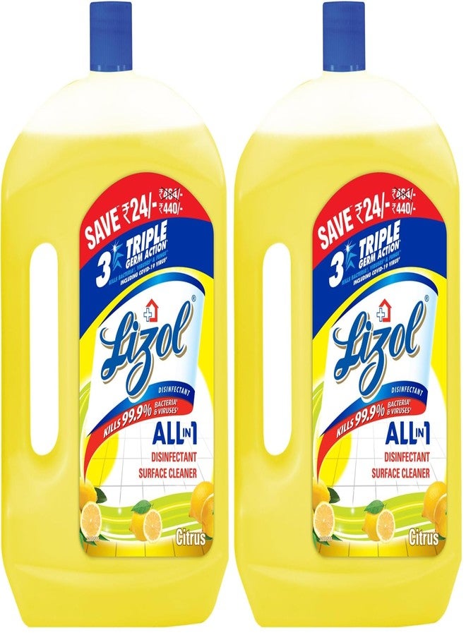 Lizol 2 Litre - Citrus, Disinfectant Surface & Floor Cleaner Liquid | Suitable for All Floor Cleaner Mops | Kills 99.9% Germs| India's #1 Floor Cleaner (Pack of 2 - Image 1