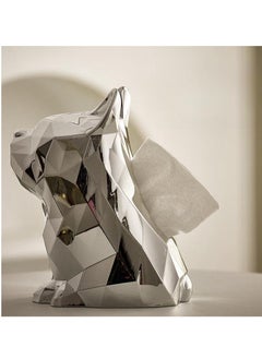 MIXDE French Bulldog Tissue Box Cover, Dog Statues Electroplated Silver Tissue Box Holder for Living Room Bedroom Book Shelf Desktop  - Image 1