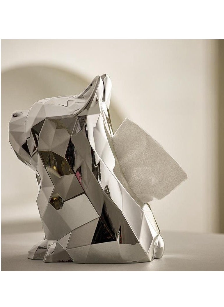 MIXDE French Bulldog Tissue Box Cover, Dog Statues Electroplated Silver Tissue Box Holder for Living Room Bedroom Book Shelf Desktop  - Image 1