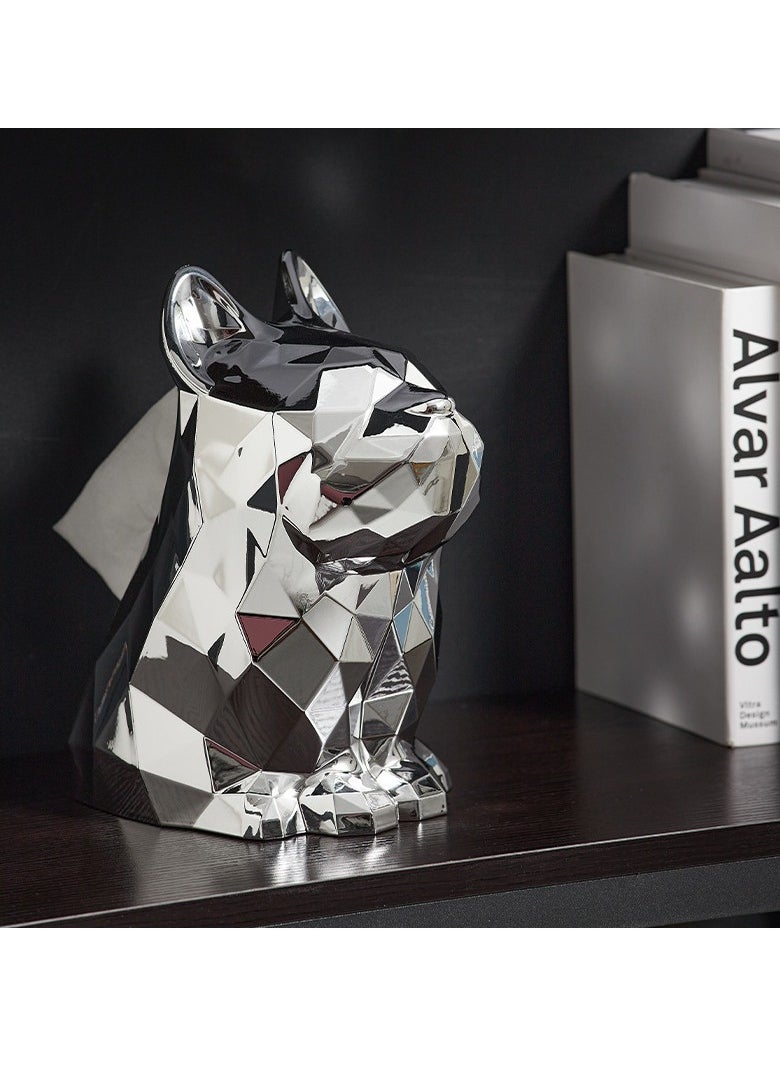 MIXDE French Bulldog Tissue Box Cover, Dog Statues Electroplated Silver Tissue Box Holder for Living Room Bedroom Book Shelf Desktop  - Image 3
