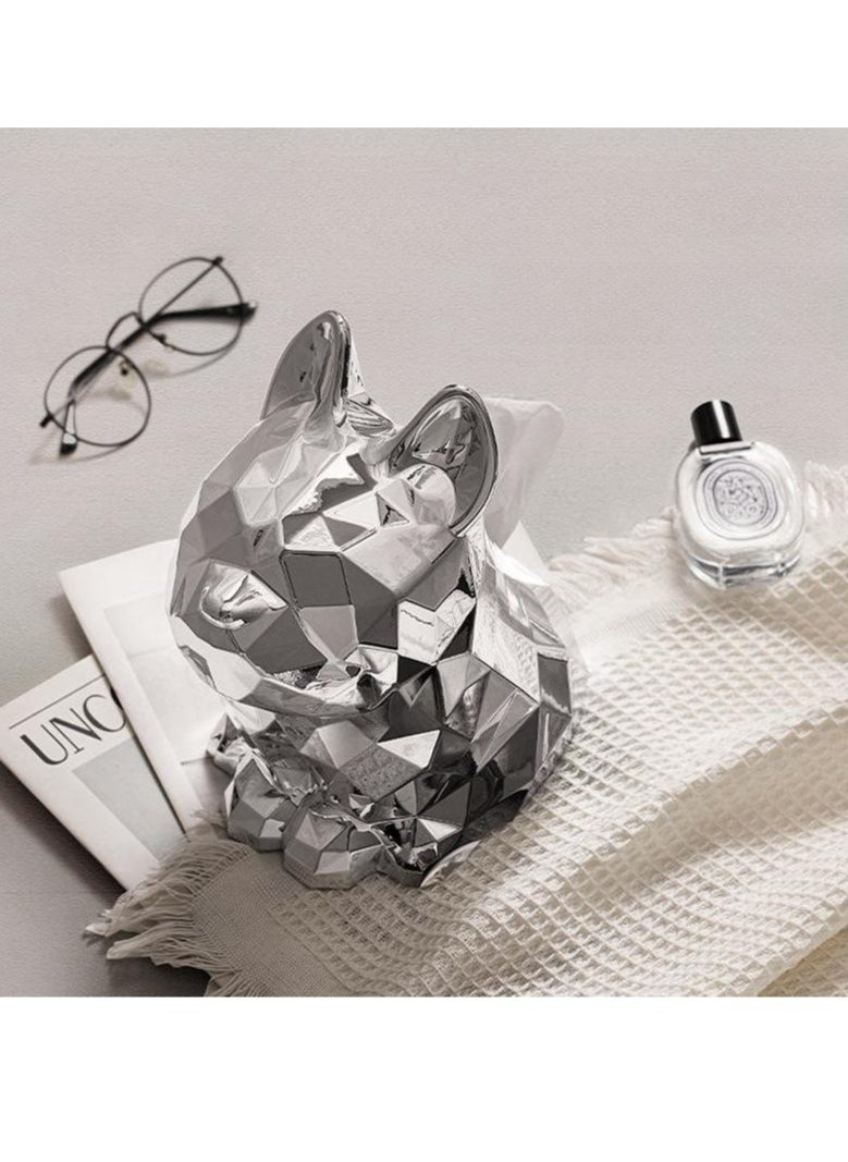 MIXDE French Bulldog Tissue Box Cover, Dog Statues Electroplated Silver Tissue Box Holder for Living Room Bedroom Book Shelf Desktop  - Image 2