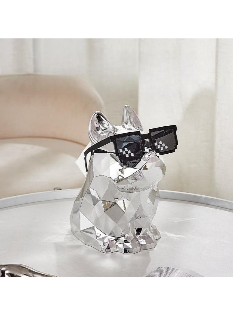 MIXDE French Bulldog Tissue Box Cover, Dog Statues Electroplated Silver Tissue Box Holder for Living Room Bedroom Book Shelf Desktop  - Image 4