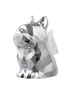 MIXDE French Bulldog Tissue Box Cover, Dog Statues Electroplated Silver Tissue Box Holder for Living Room Bedroom Book Shelf Desktop  - Image 5
