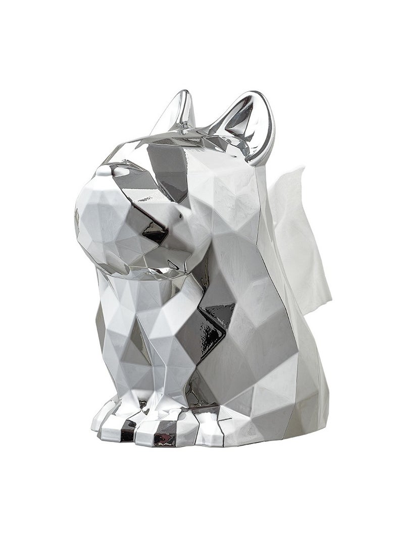 MIXDE French Bulldog Tissue Box Cover, Dog Statues Electroplated Silver Tissue Box Holder for Living Room Bedroom Book Shelf Desktop  - Image 5