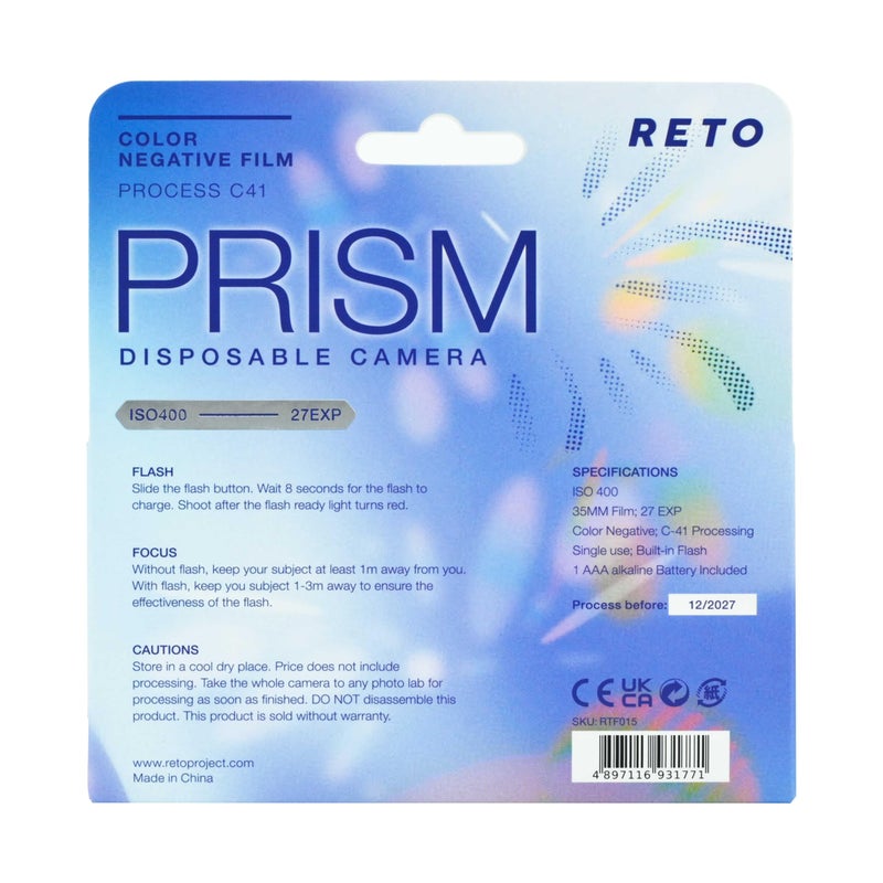 Retocolor Prism 400 35mm Disposable Film Camera 27EXP, ISO400, Color Negative Film, Focus Free, Easy to Use, Built in Flash, Single Use (Film and Battery Included) - Image 2