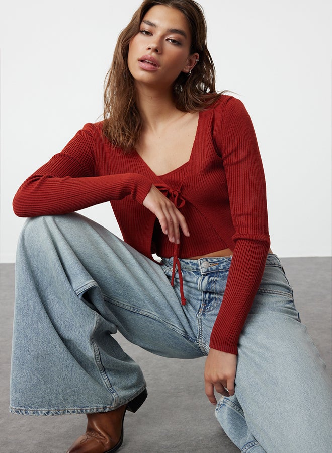 trendyol Tile Crop Tie Detailed BlouseCardigan Knitwear Set - Image 1