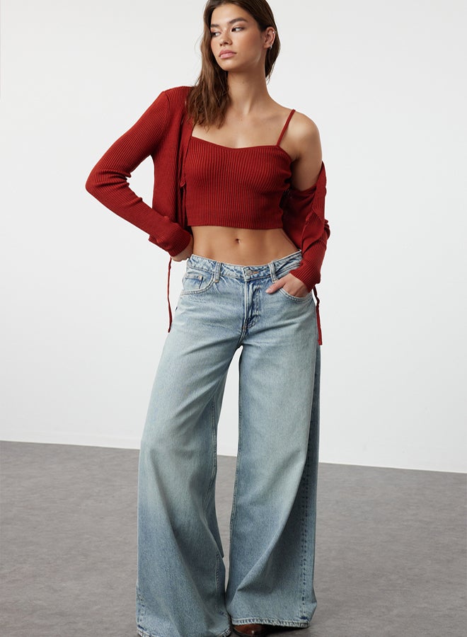 trendyol Tile Crop Tie Detailed BlouseCardigan Knitwear Set - Image 2