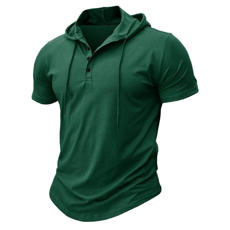 Generic Mens Fitness Hooded Tee Sports Short Sleeve Brown - Image 2