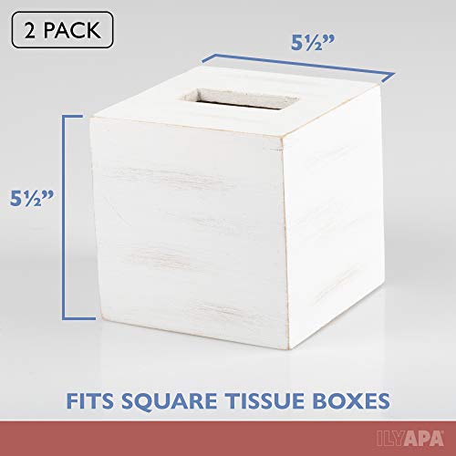 Ilyapa Wood Tissue Box Cover Square, 2 Pack - Rustic Farmhouse White Wooden Tissue Holder - Image 2