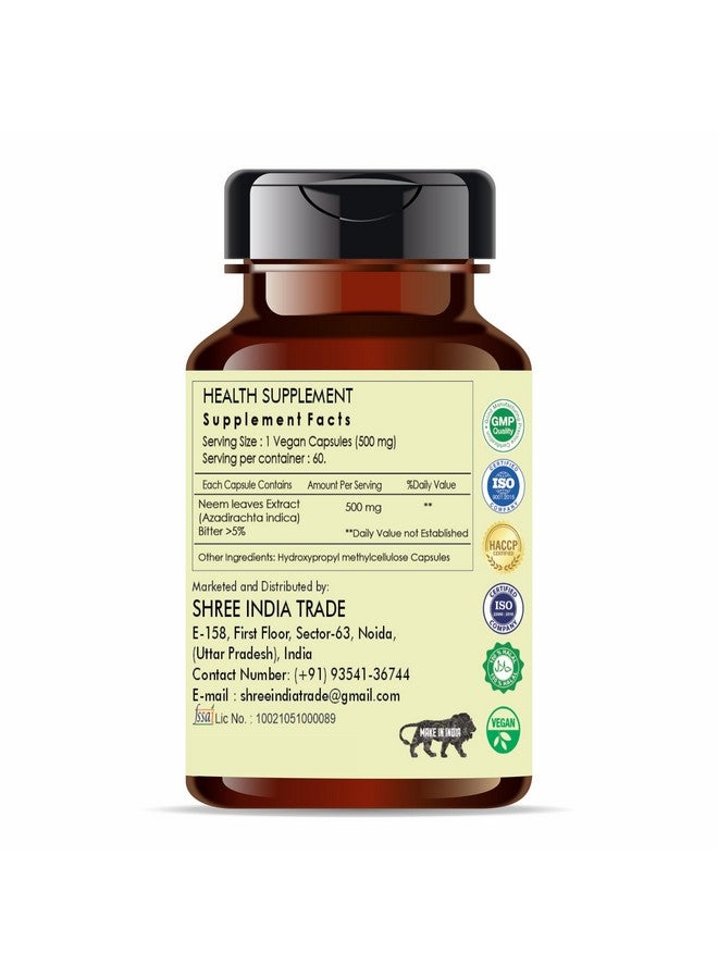 AYURVEDASHREE Neem Extract 500mg - 60 Vegetarian Capsules | Azadirachta Indica | All Natural | 100% Vegan | Gluten-Free | GMP Certified. - Image 3