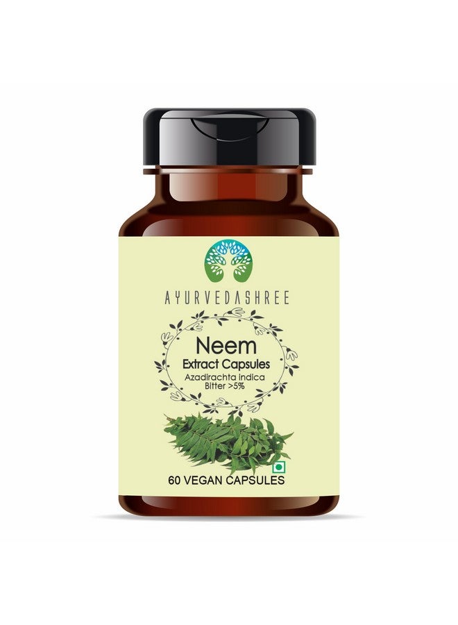 AYURVEDASHREE Neem Extract 500mg - 60 Vegetarian Capsules | Azadirachta Indica | All Natural | 100% Vegan | Gluten-Free | GMP Certified. - Image 1