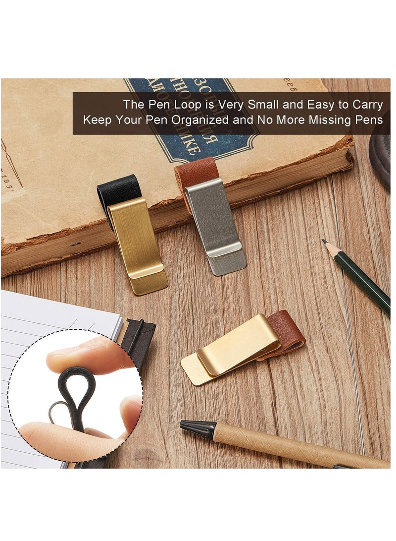 SYOSI 4PCS Pen Loop Holder Notebooks Pen Sleeve, PU Leather Pen Holder, Journals Notebooks Pen Loop with Clips for for Notebook and Clipboard at Home, Pocket, Office, Fit Most Pen Size  - Image 4