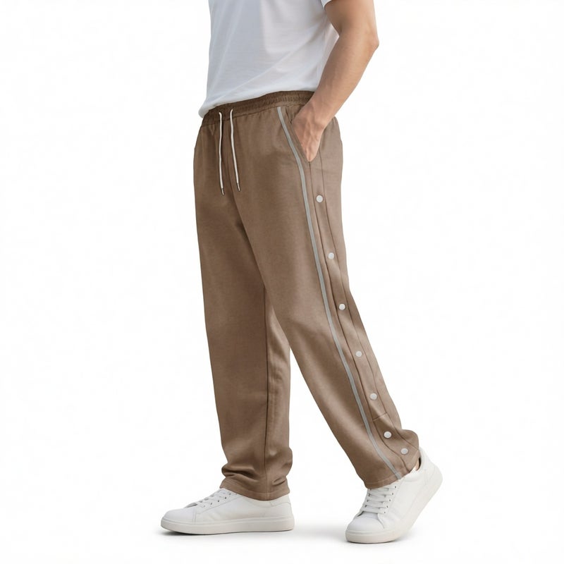 Men's Casual Side Button Jogger Pants Loose Fit Straight Leg Trousers - Image 5